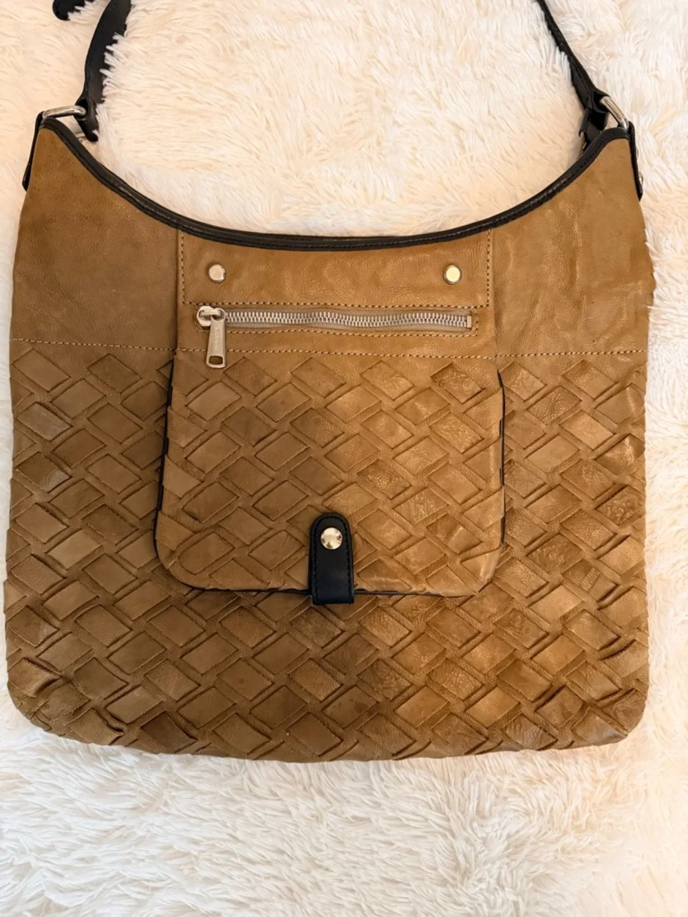 Gryson Woven Leather Crossbody Bag – Brown/Tan